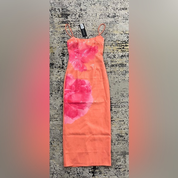 White Fox Boutique Orange and Pink Floral Sequin Maxi Dress - Picture 1 of 5